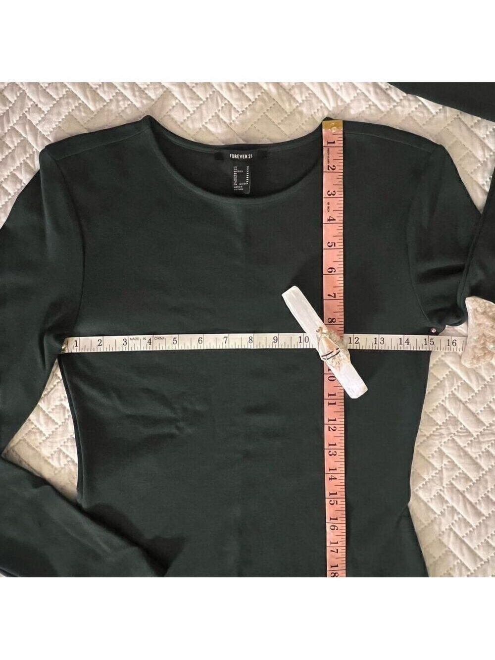 Forever 21 Womens Bodycon Mini Dress sz M Contemporary Long Sleeve Green - Picture 6 of 6
